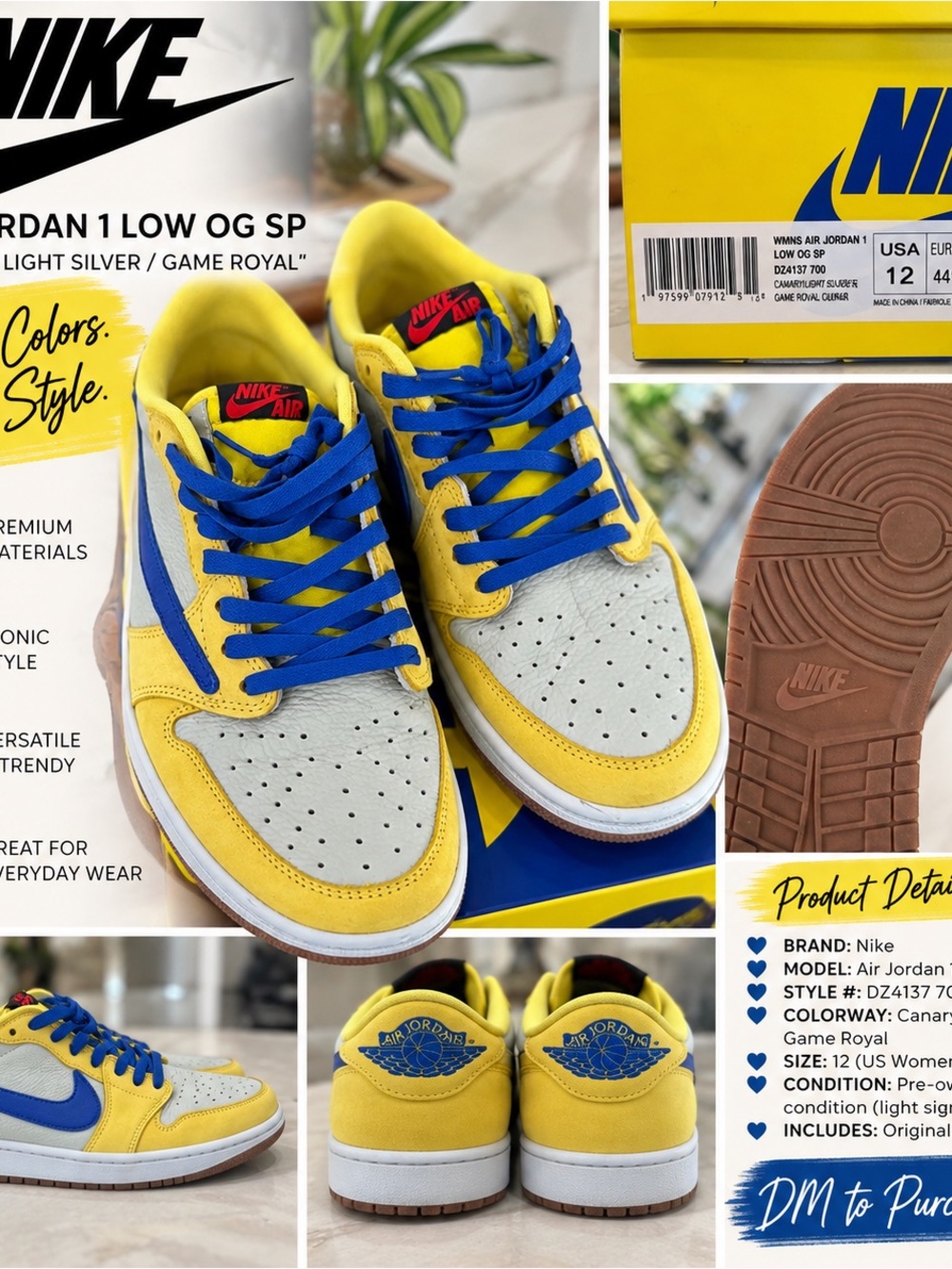 Nike Air Jordan 1 Low - Yellow, Blue & Light Silver